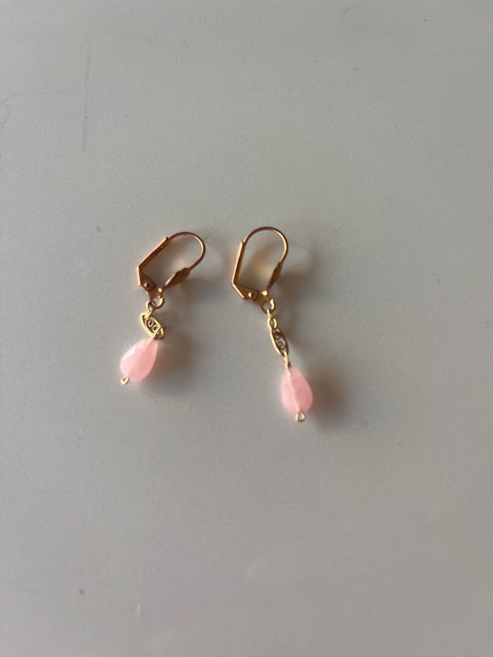 Gold Drop Earrings with Pink Teardrop Gemstones